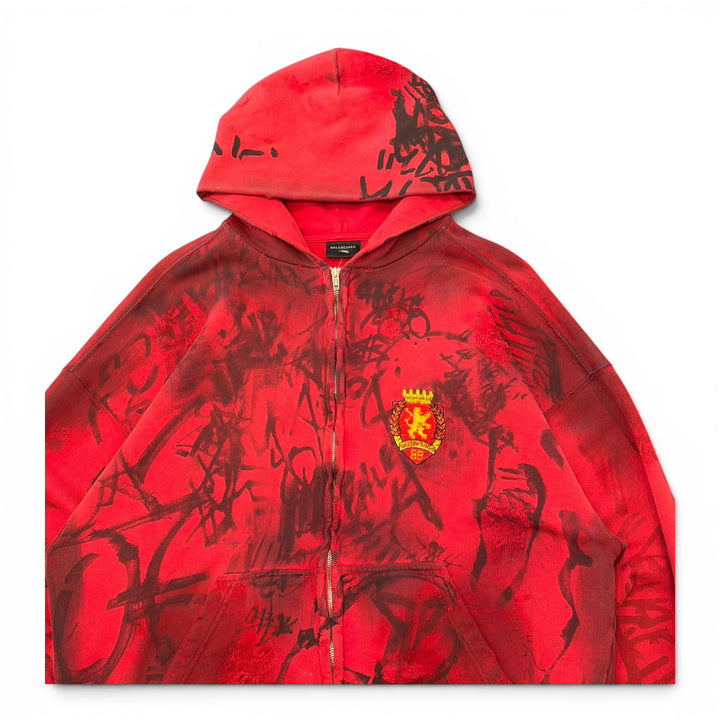 Balenciaga Skater Zip-Up Heavyweight Red Hoodie (L)