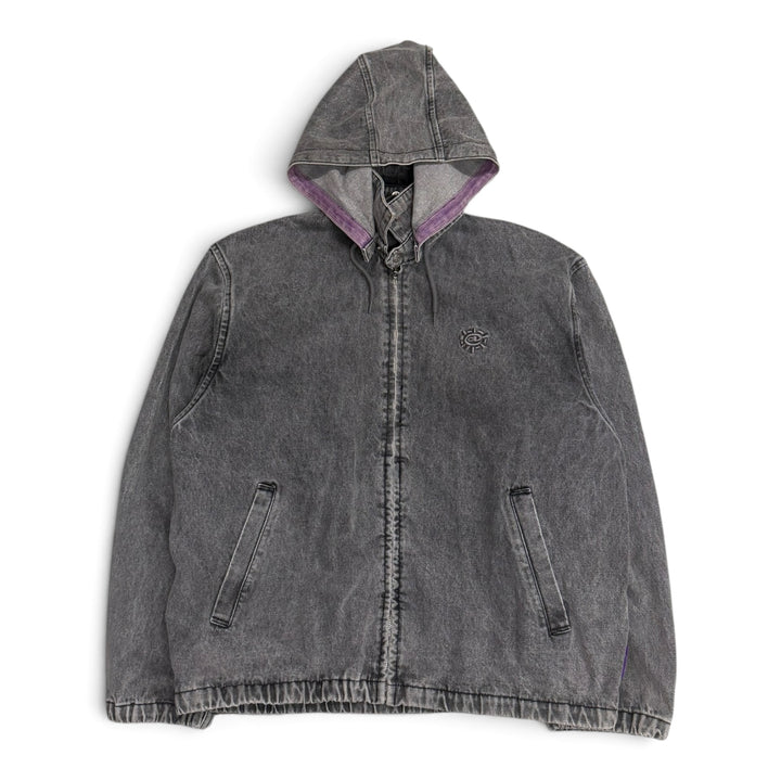 Always Do Washed Grey Denim Detachable Hooded Jacket (XL)