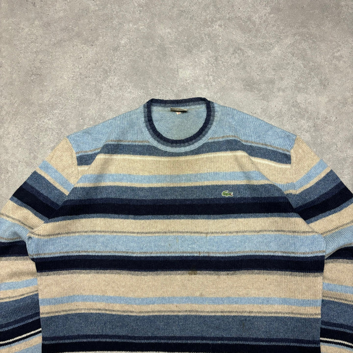 Vintage Lacoste Blue Stripy Knitted Jumper (XL)