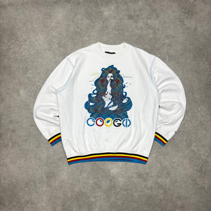 Vintage Coogi White Heavy Embroidered Sweatshirt (XL)