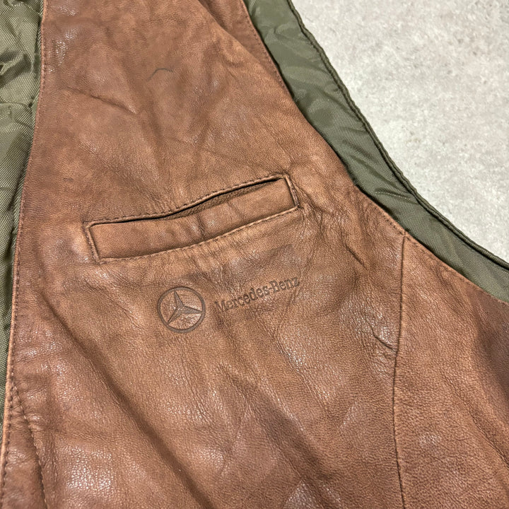 Vintage Mercedes-Benz Green & Brown Leather Gilet (L)