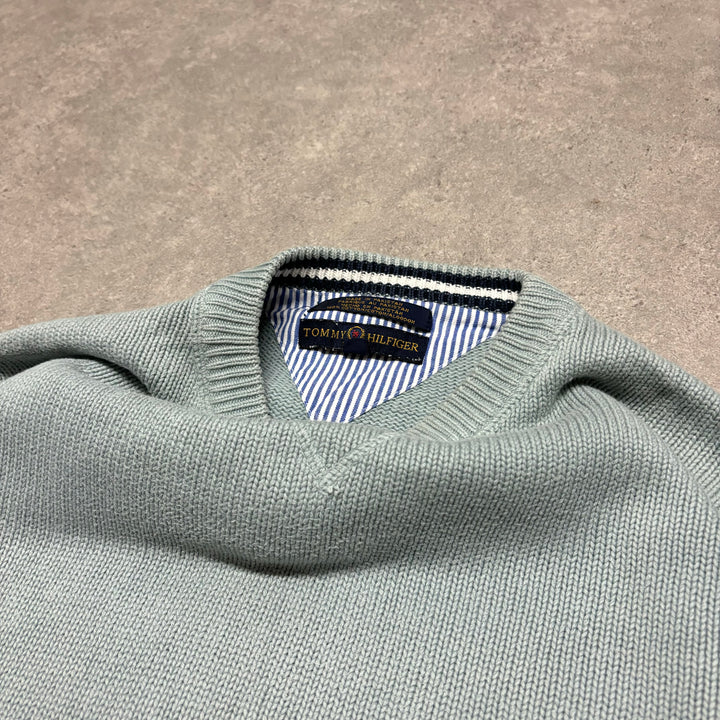 Vintage Tommy Hilfiger Light Blue Heavy Knitted Sweater (XL)