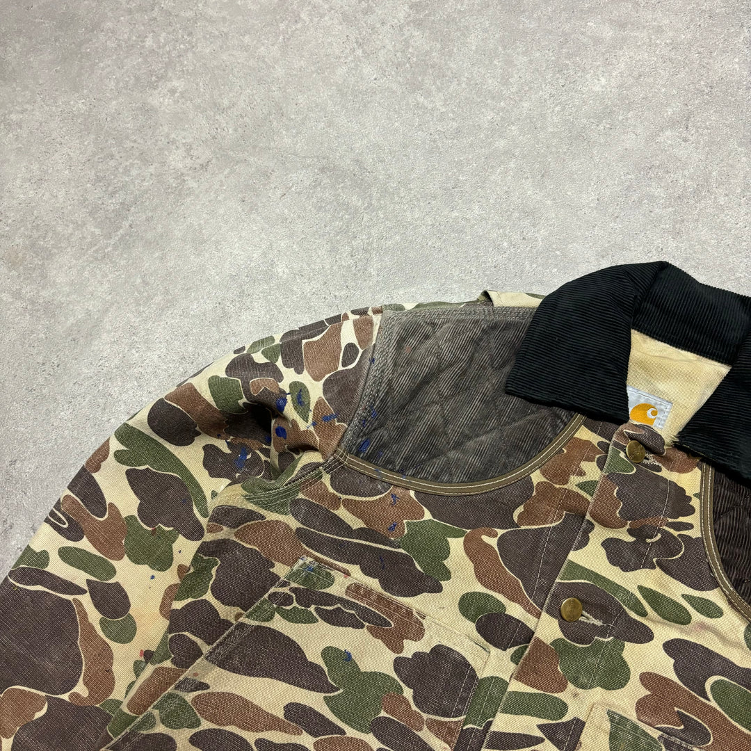 80's Vintage Carhartt Duck Camo Collared Workman Jacket (S)
