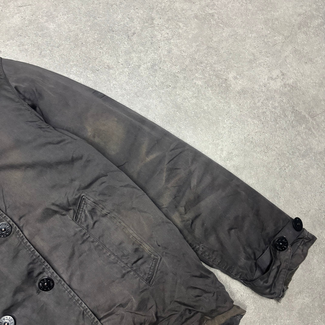 A/W 2006 Stone Island Washed Black Dual Layer Raso Gommato Jacket (L)