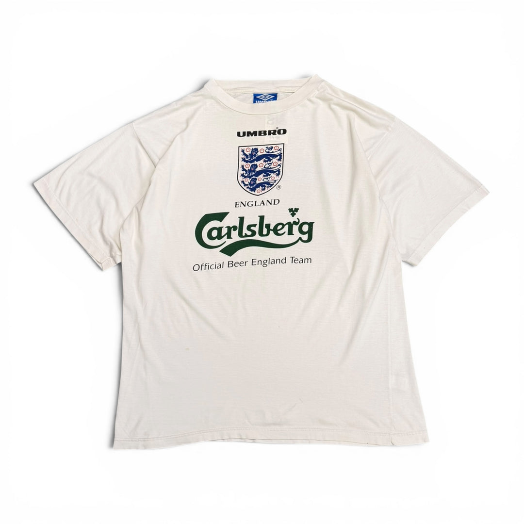 90's Vintage England Umbro White Carlsberg T-Shirt (XL)