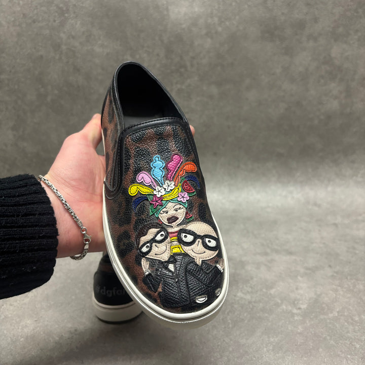 Dolce & Gabanna Leather Leopard Print Plimsole Trainers (UK3.5)