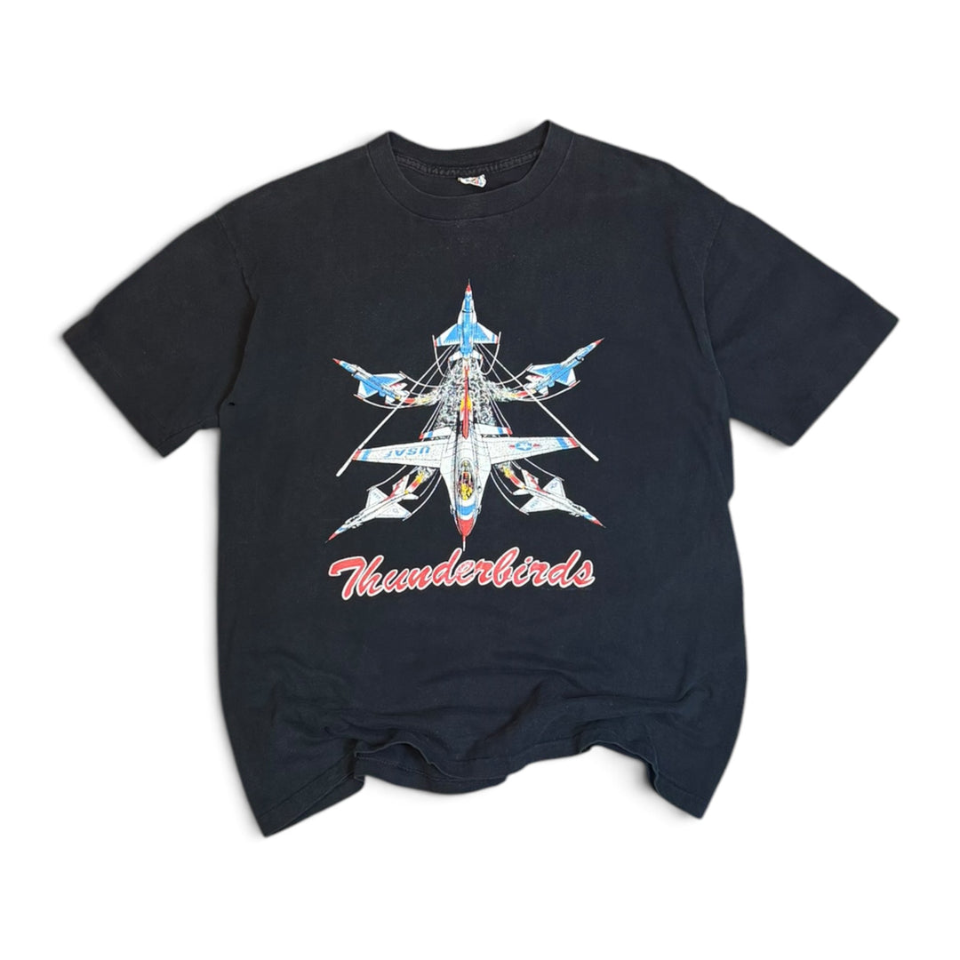 90's Vintage Thunderbirds Black Graphic T-Shirt (M)