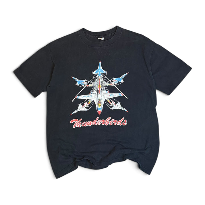 90's Vintage Thunderbirds Black Graphic T-Shirt (M)