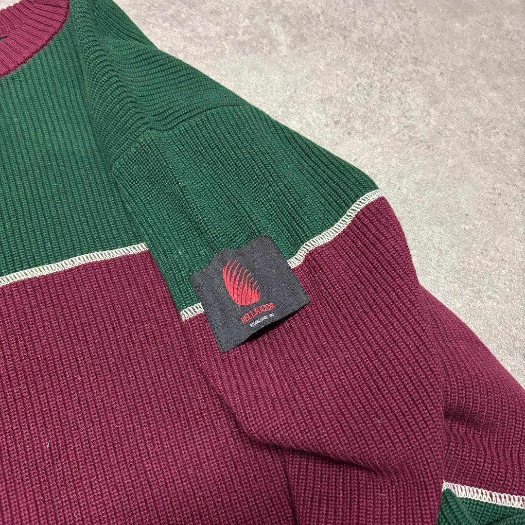 Helrazor Green & Purple Stripe Heavy Knitted Sweater (XXL)