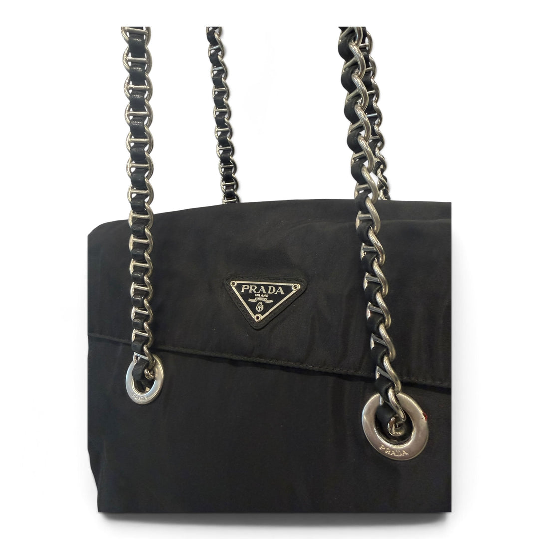 Prada Tessuto Nylon Chain Shoulder Bag Black