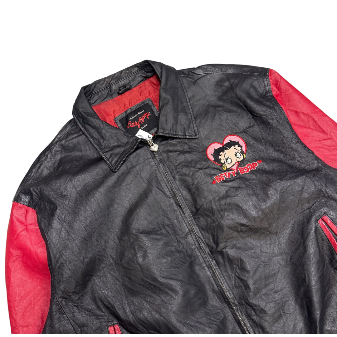 Rare 90's Vintage Betty Boop Red & Black Leather Varsity Jacket (XL)