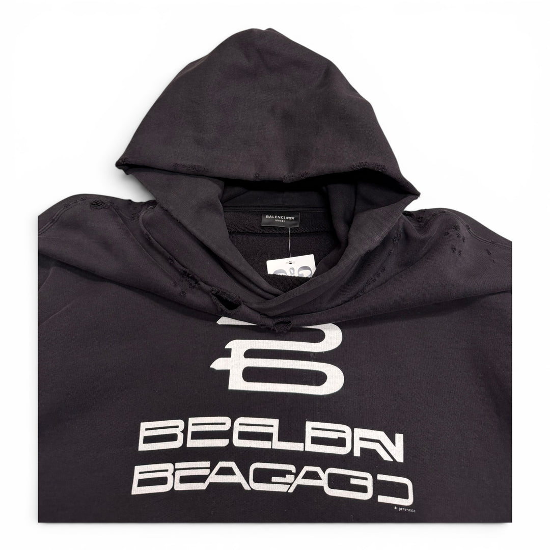 Balenciaga Black Oversized Distressed Pullover Graphic Hoodie (XL)