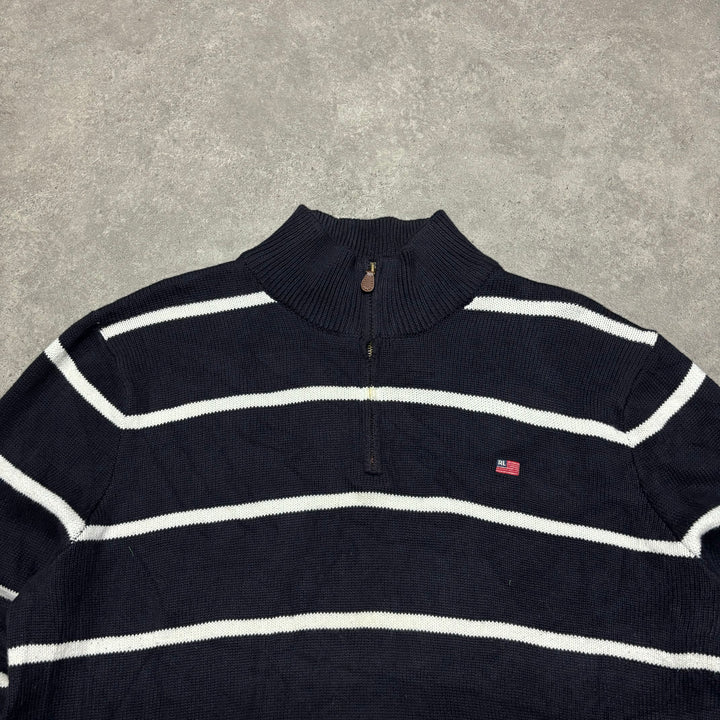 Vintage Polo Jeans Navy Stripy Knitted Quarter Zip (L)