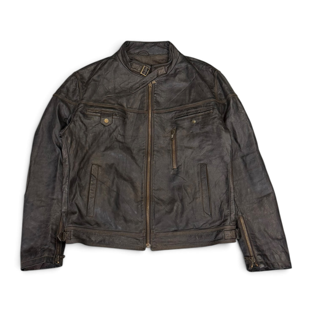 Vintage Motorbike Style Leather Jacket Black (M)