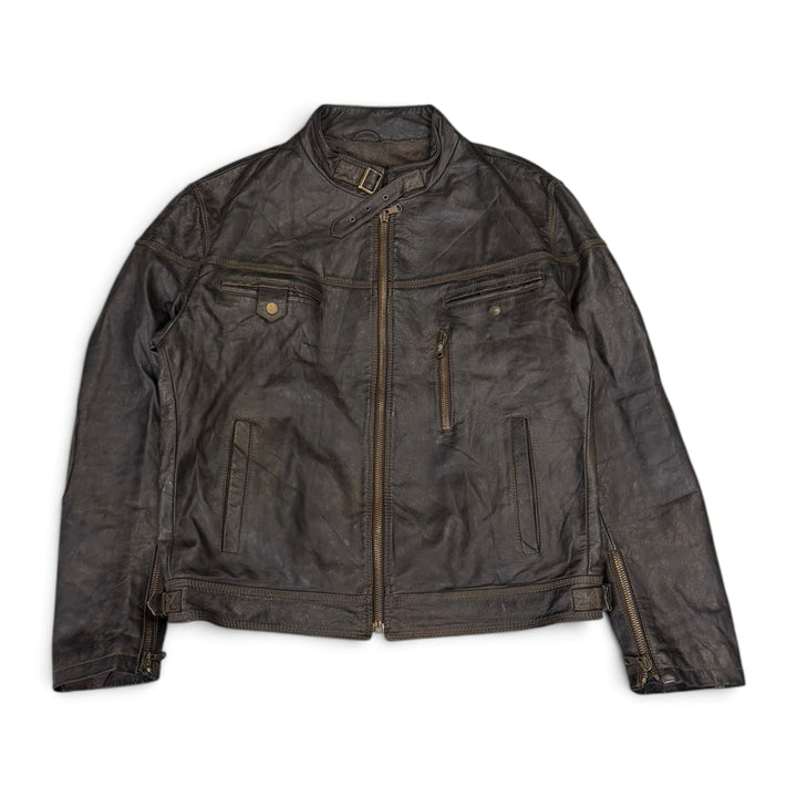 Vintage Motorbike Style Leather Jacket Black (M)
