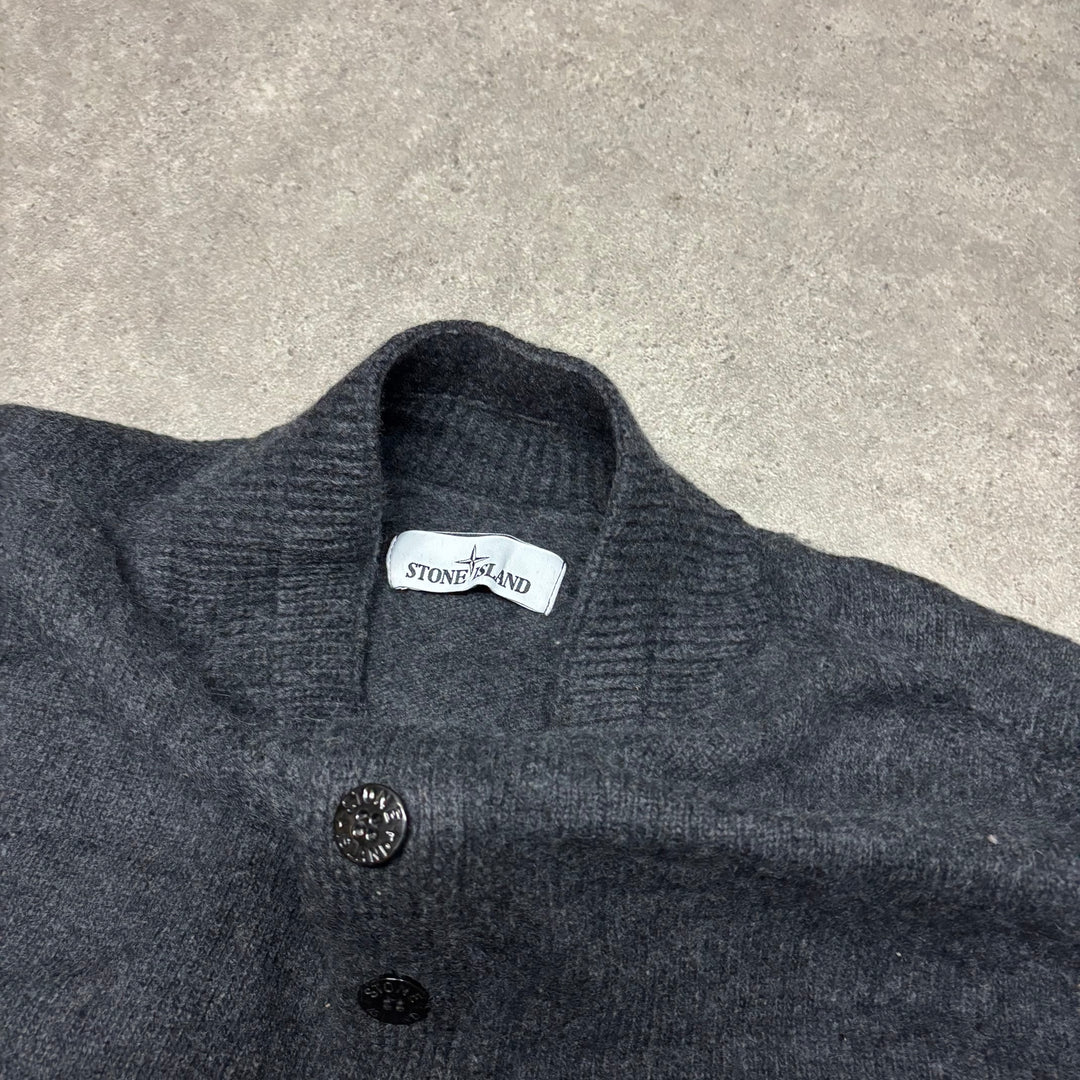 Stone Island Dark Grey Wool Quarter Button Up Knitted Jumper (XXL)