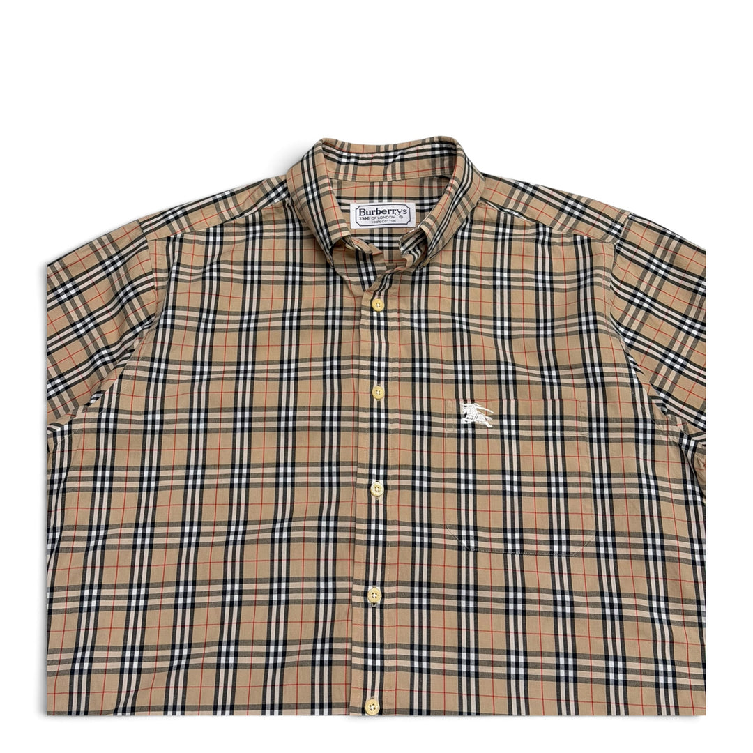 Vintage Burberry Checkered Short Sleeve Shirt Beige (M)