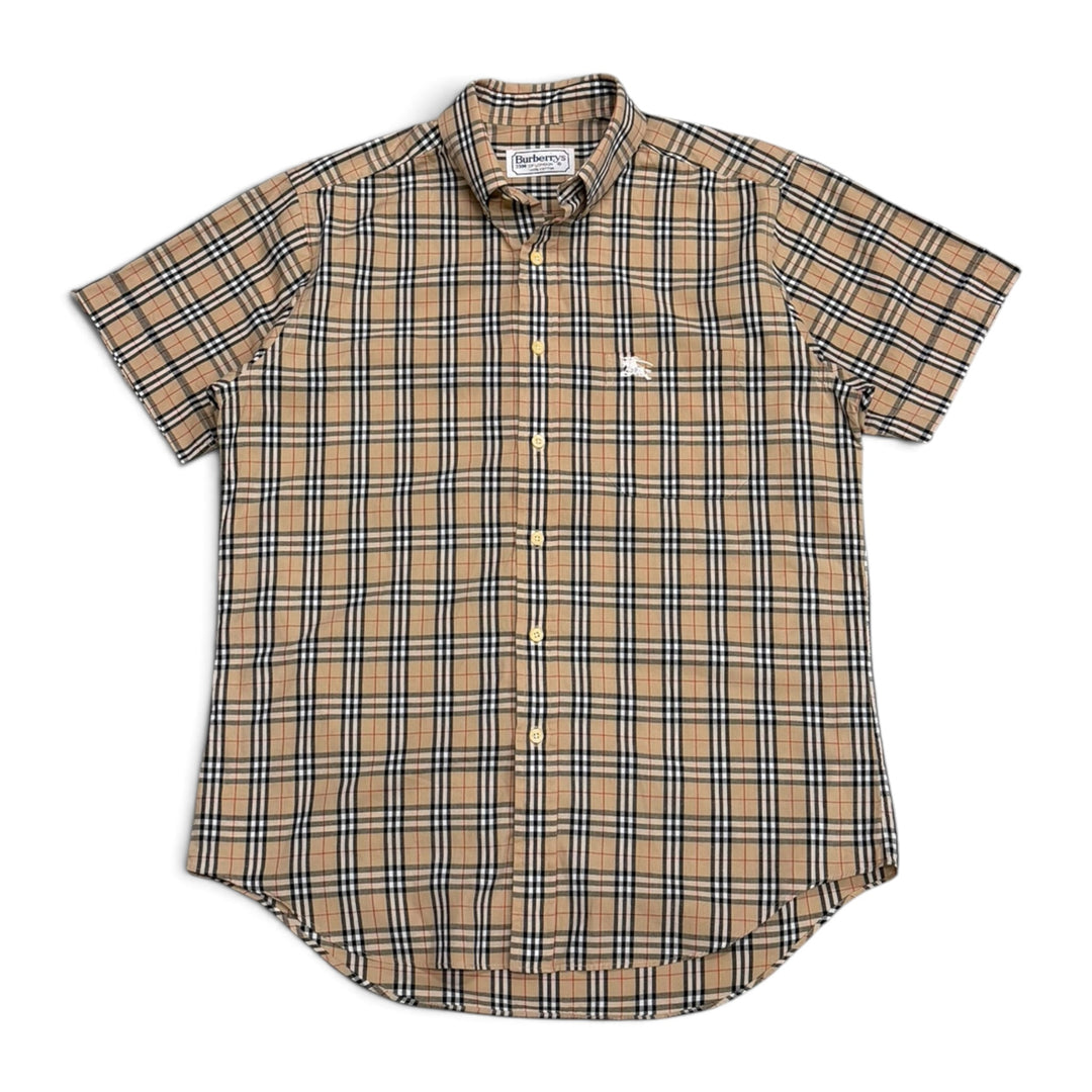 Vintage Burberry Checkered Short Sleeve Shirt Beige (M)