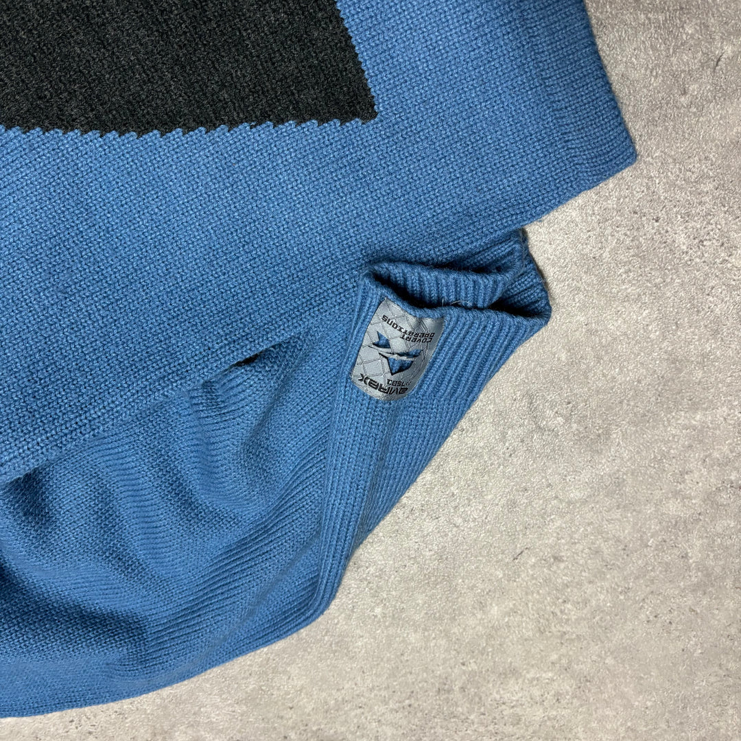 Vintage Avirex Blue Knitted Full Zip Hoodie (XXL)