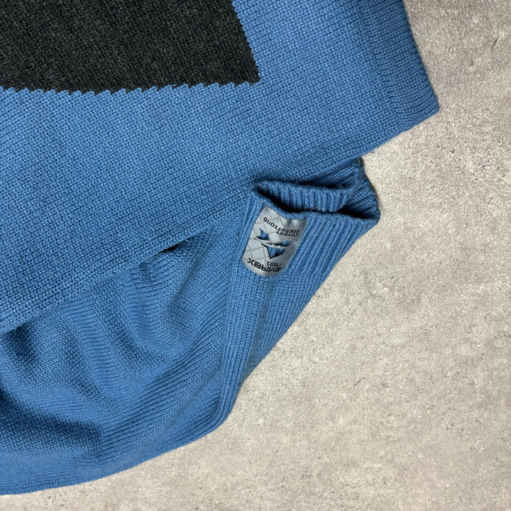 Vintage Avirex Blue Knitted Full Zip Hoodie (XXL)
