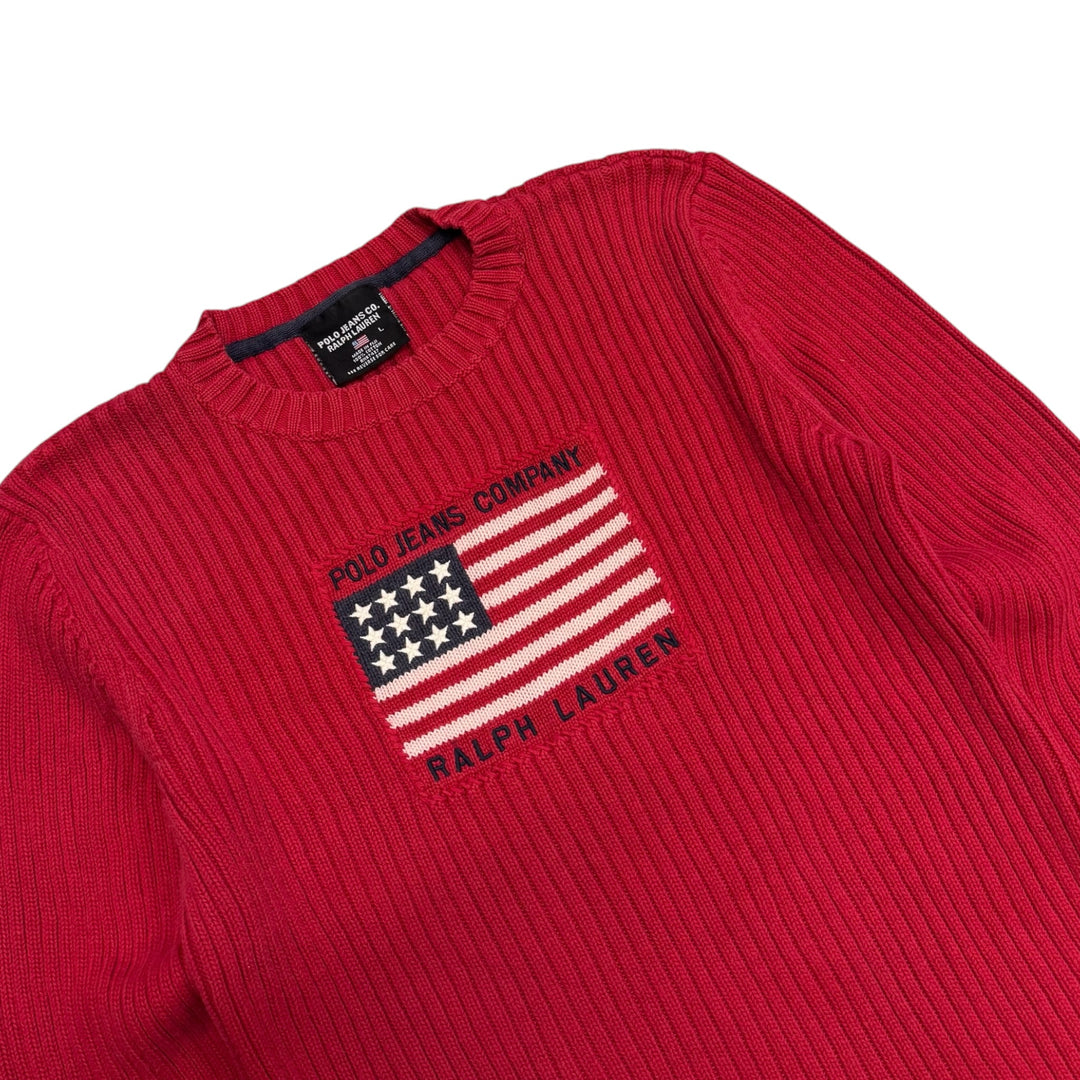 Vintage Polo Ralph Lauren Red Big Flag Knitted Jumper (M)
