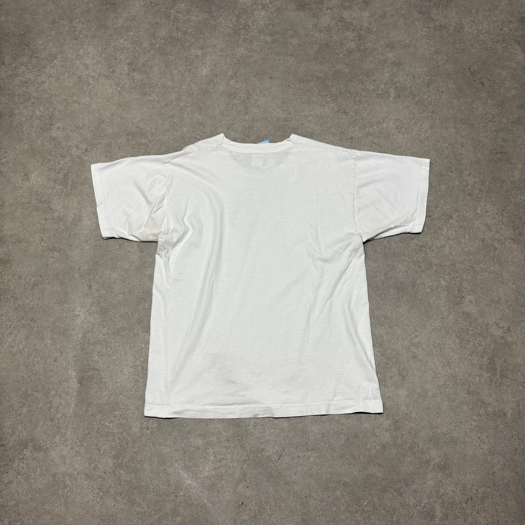 90's Vintage DKNY White Graphic T-Shirt (L)