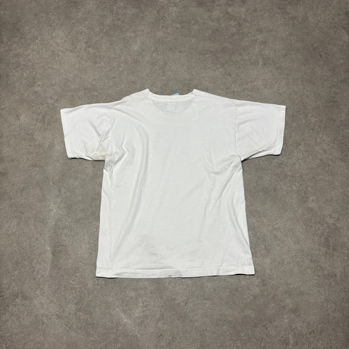 90's Vintage DKNY White Graphic T-Shirt (L)