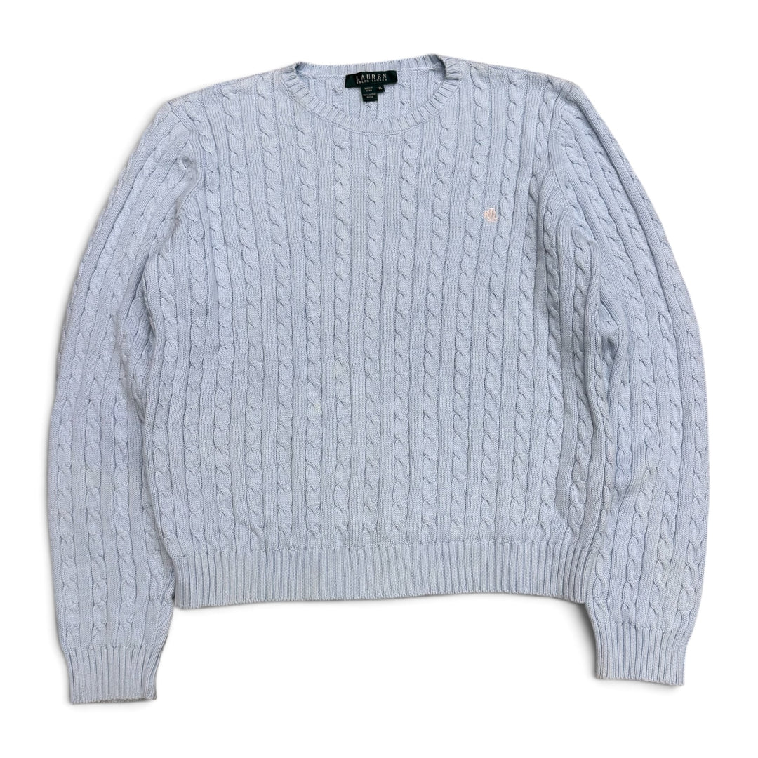 Vintage Polo Ralph Lauren Baby Blue Cable Knitted Jumper (XL)