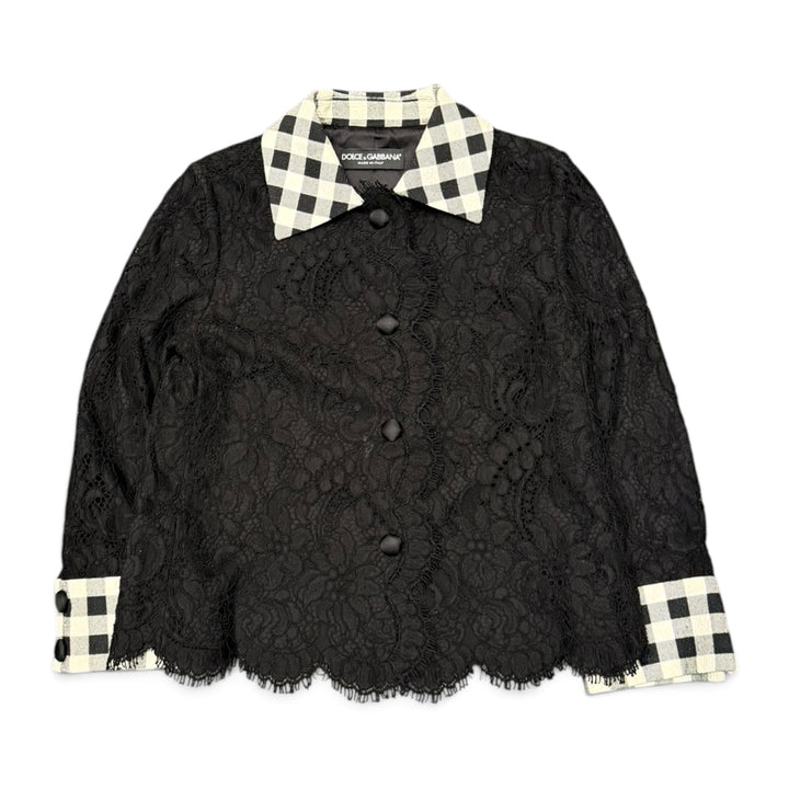 Dolce & Gabbana Black Checkered Collar Lace Jacket (38)