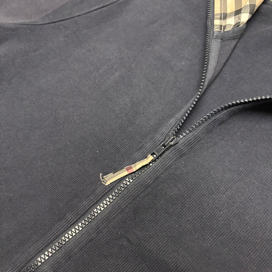 Vintage Burberry Navy Checkered Hooded Full Zip Knit (M)