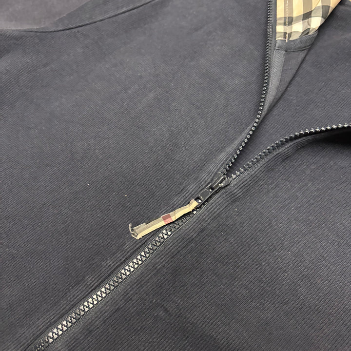 Vintage Burberry Navy Checkered Hooded Full Zip Knit (M)