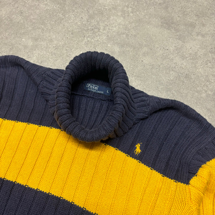 Vintage Polo Ralph Lauren Navy & Yellow Stripy Mock Neck Jumper (S)