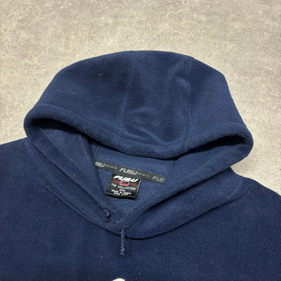Vintage Fubu Navy Fleece Spell Out Pullover Hoodie (XXL)