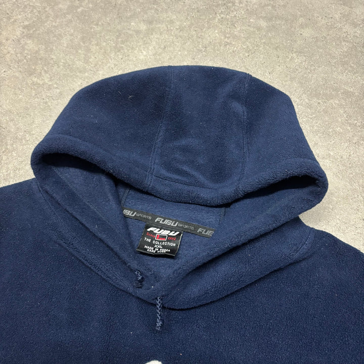 Vintage Fubu Navy Fleece Spell Out Pullover Hoodie (XXL)