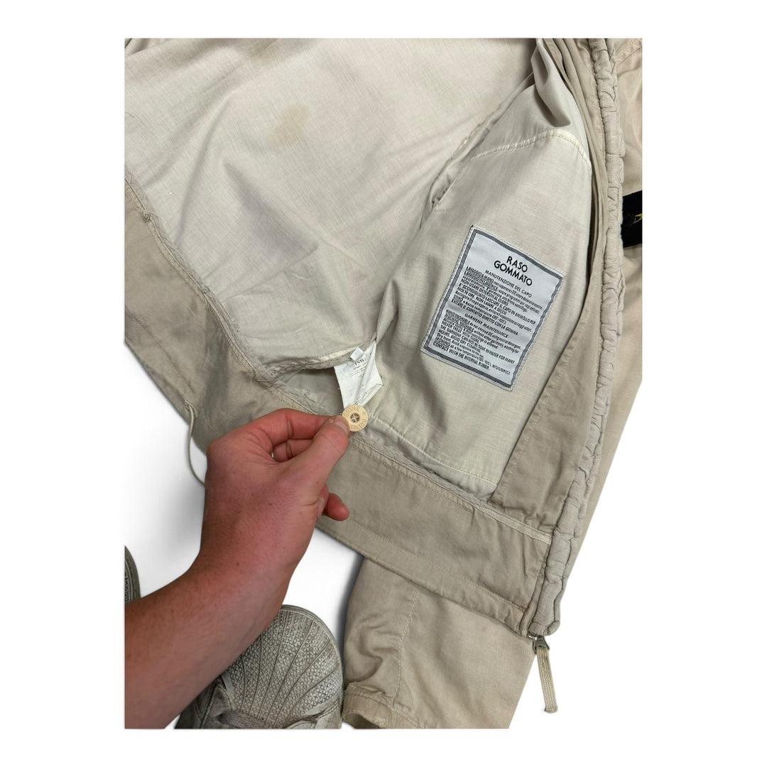 Stone Island Beige Raso Gommato Collared Zip Up Jacket (M)
