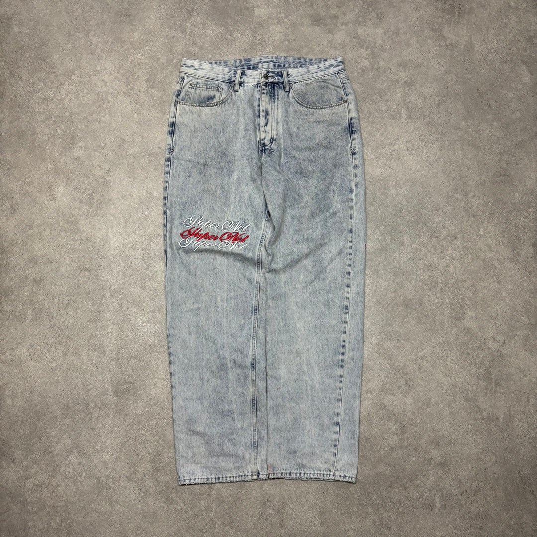 Ksubi Light Blue Denim Embroidered Jeans (36x32)