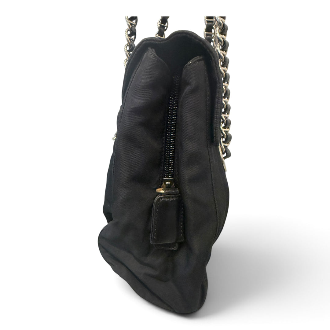 Prada Tessuto Nylon Chain Shoulder Bag Black