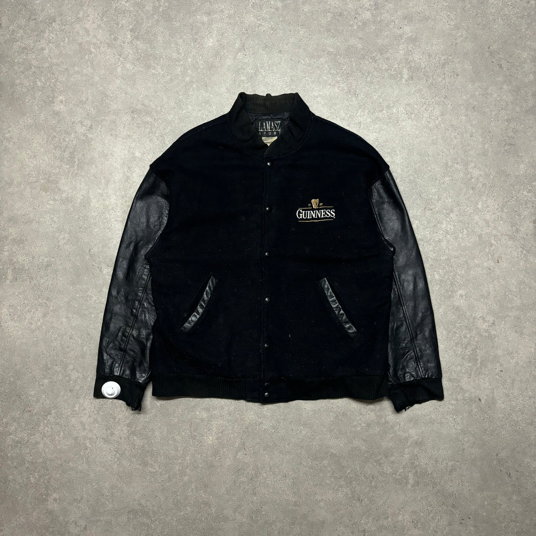 Vintage Guinness Varsity Black Leather Jacket (L)