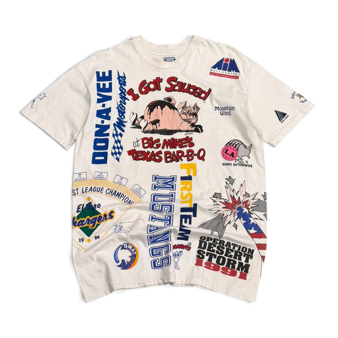 Vintage Big Mikes Texas Bar B Q Pig Graphic T shirt White (XXL)