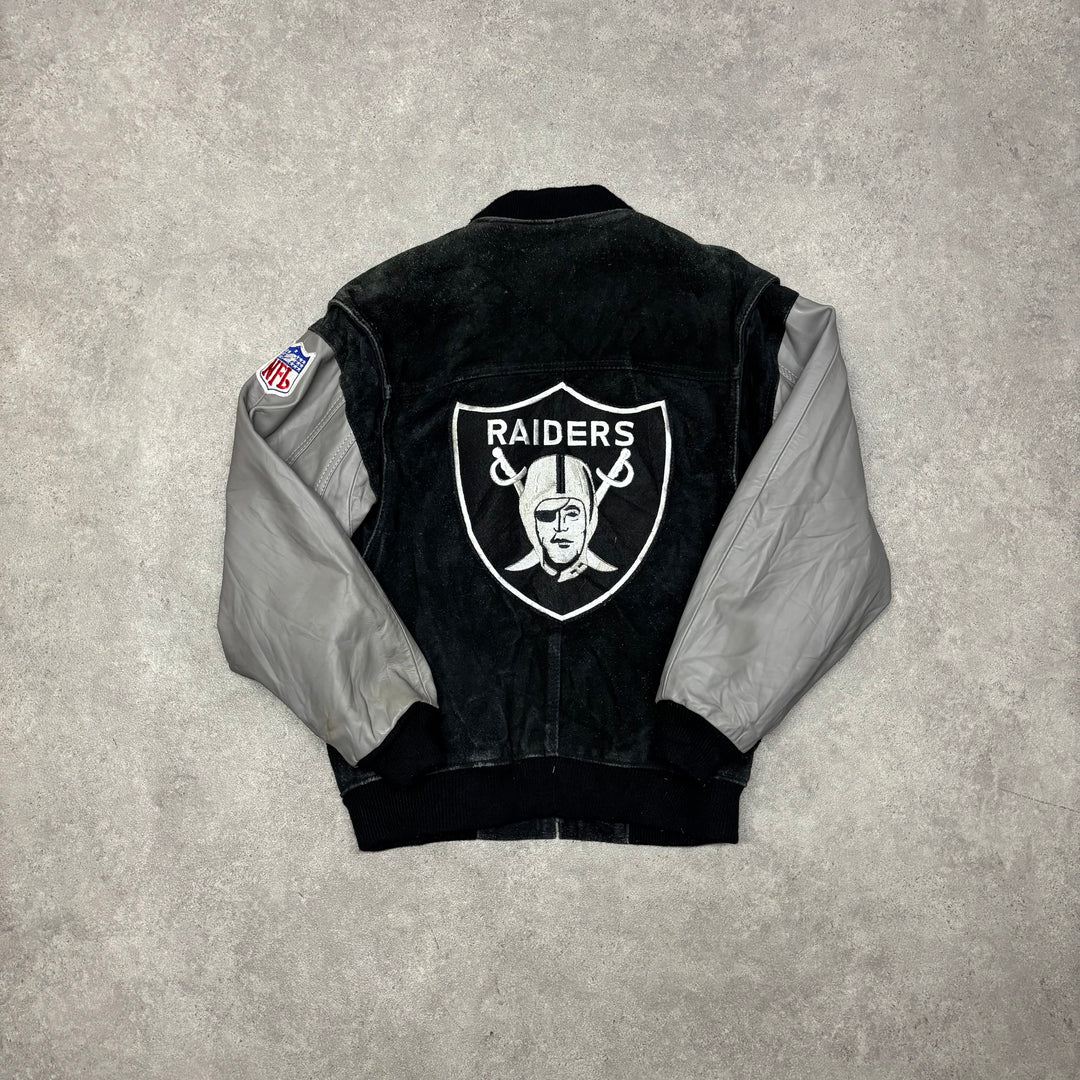 Vintage NFL Raiders Black Suede Varsity Jacket (S)