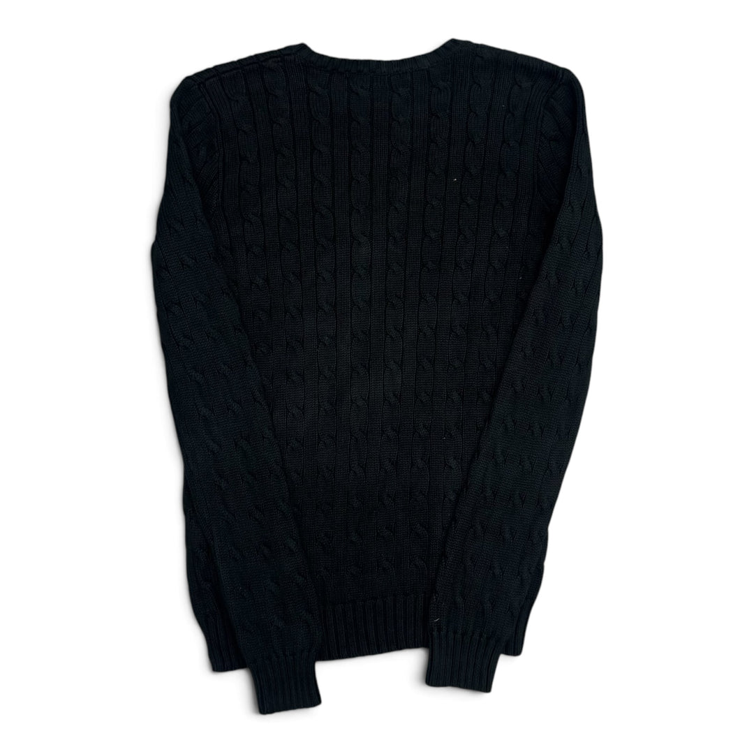 Vintage Polo Ralph Lauren Forest Green Cable Knit V Neck Knitted Jumper (M)
