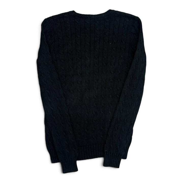 Vintage Polo Ralph Lauren Forest Green Cable Knit V Neck Knitted Jumper (M)