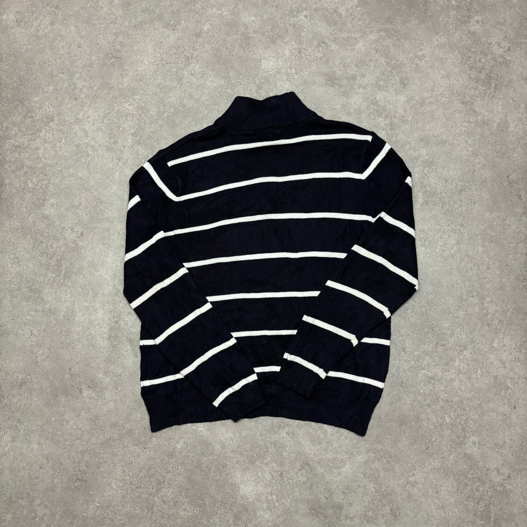 Vintage Polo Jeans Navy Stripy Knitted Quarter Zip (L)