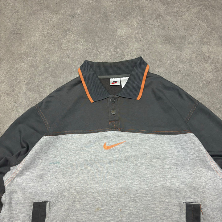 90's Vintage Nike Central Swoosh Grey Collared Sweatshirt (M)