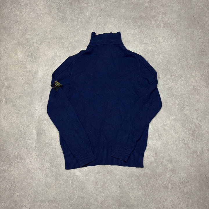 Stone Island Navy Wool Knitted Quarter Button Up (XL)