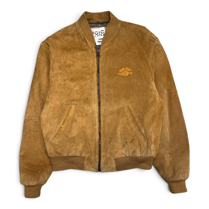 90's Vintage Naf Naf Tan Suede Distressed Bomber Jacket (S)