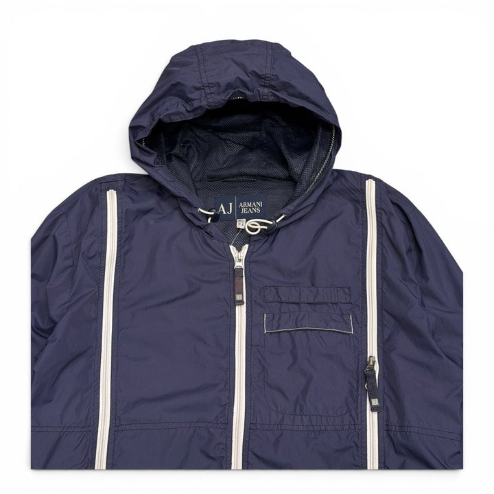 Vintage Armani Jeans Navy Hooded Lightweight Jacket (S)