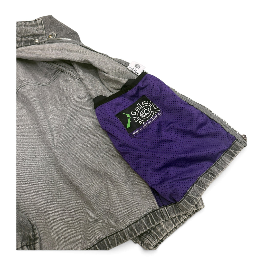 Always Do Washed Grey Denim Detachable Hooded Jacket (XL)