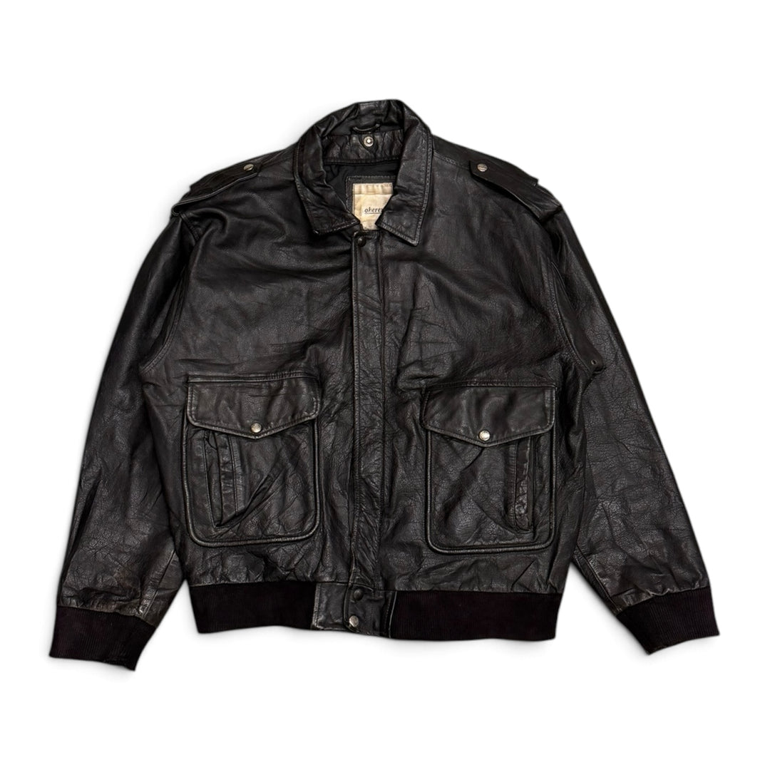 Vintage Pilot Style Leather Jacket Black (L)