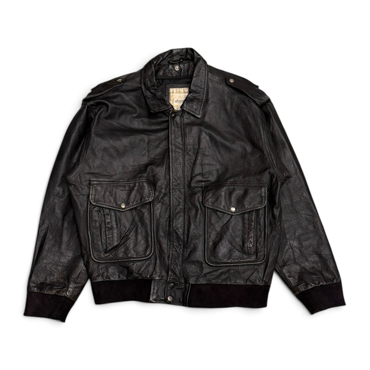 Vintage Pilot Style Leather Jacket Black (L)